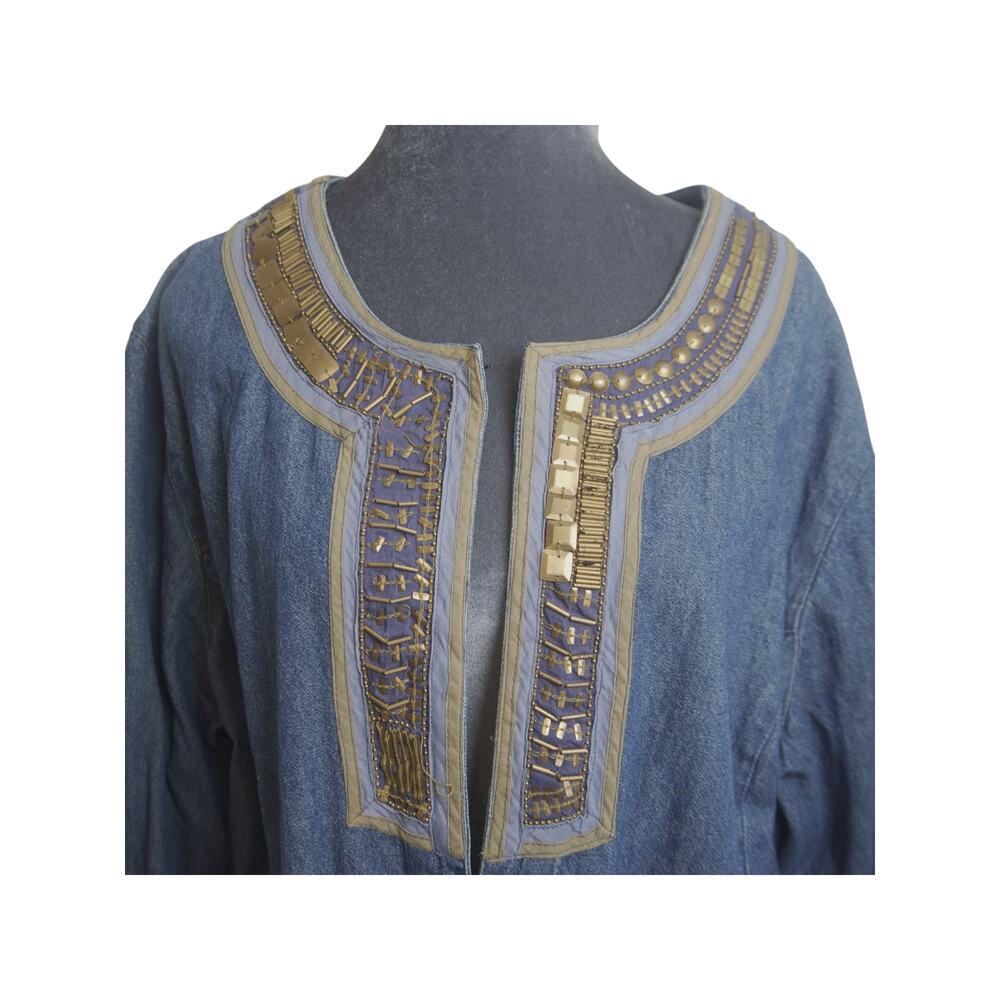 Vintage Indigo Moon Denim Jacket 2X Beaded Embellished Boho Plus Size - Picture 5 of 9